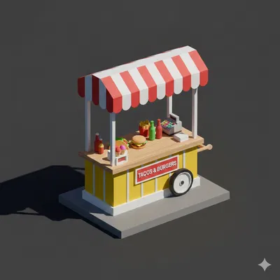 Xe đẩy bán đồ ăn đường phố Low Poly