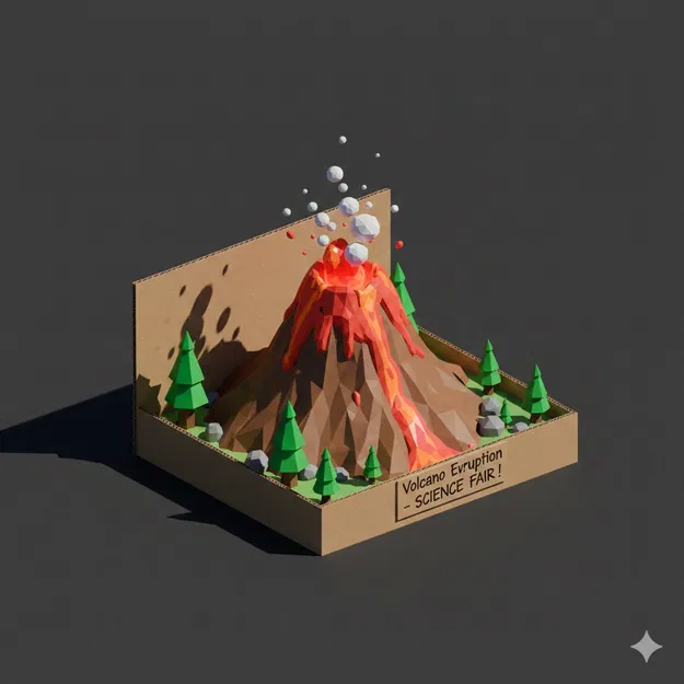 Low Poly Núi Lửa Hội Chợ Khoa Học - Image 1