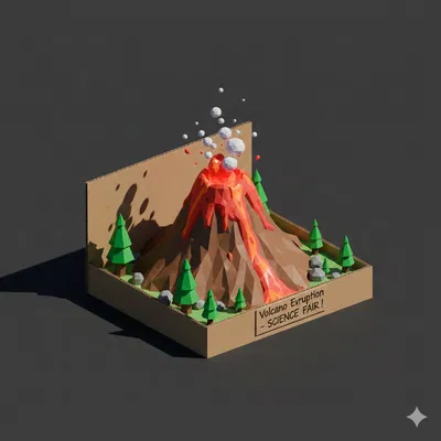 Low Poly Núi Lửa Hội Chợ Khoa Học