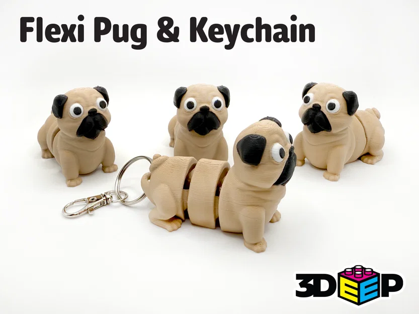 Flexi Pug & Móc khóa - Print in place, không cần supports - Image 1