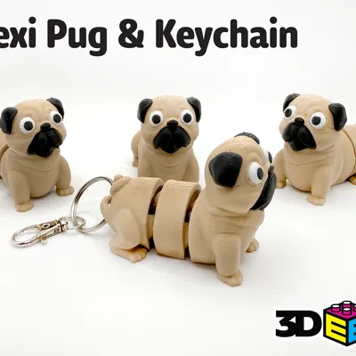 Flexi Pug & Móc khóa - Print in place, không cần supports