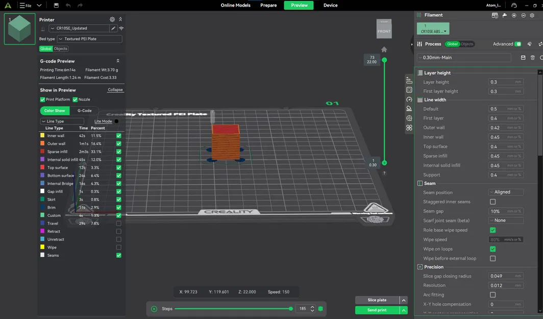 Profile in CREALITY CR10SE tối ưu | Best Quality > Super Fast | Creality Print Ready - Image 1