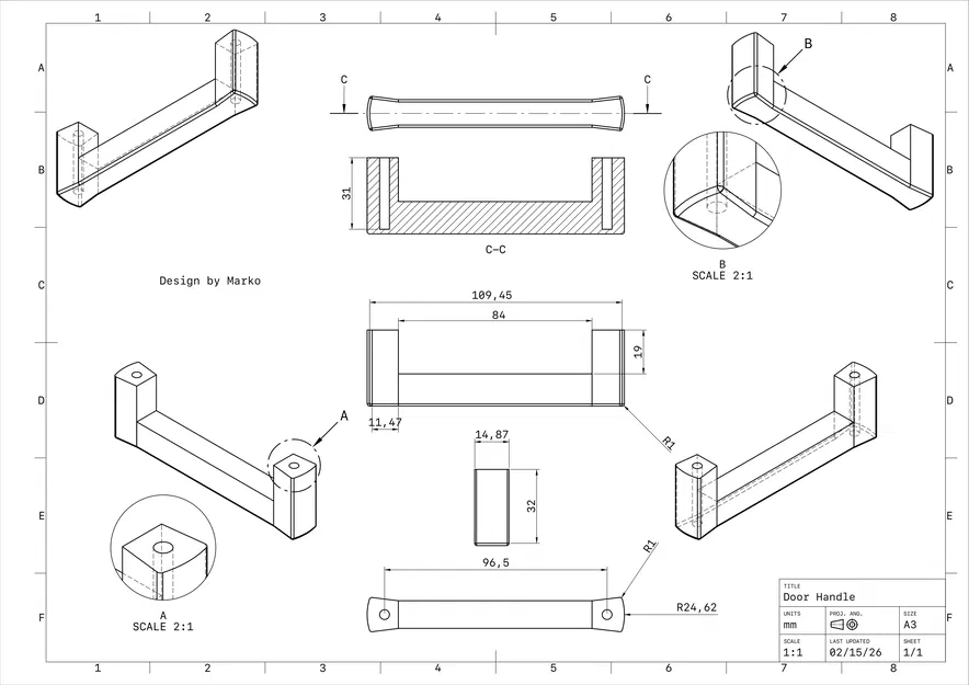 Tay nắm cửa tối giản góc cạnh (Minimalist Angular Door Handle) - Image 2