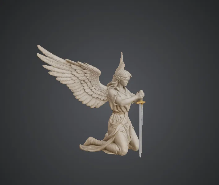 Tượng Thiên Thần Có Cánh Quỳ Gối Cầm Kiếm – Chiến Binh Hộ Vệ - Image 1