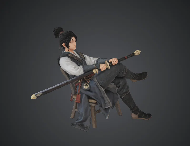 Kiếm Sĩ Ngồi Cầm Katana – Chiến Binh Samurai Fantasy - Image 1