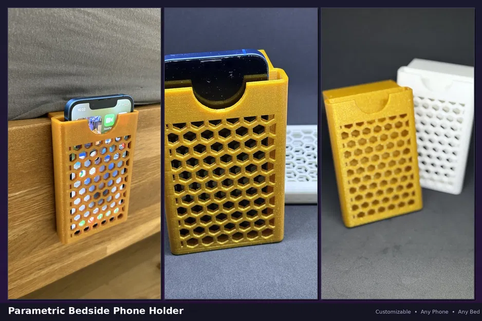 Giá đỡ điện thoại cạnh giường dạng Parametric – tuỳ chỉnh mọi máy & mọi khung giường - Image 2