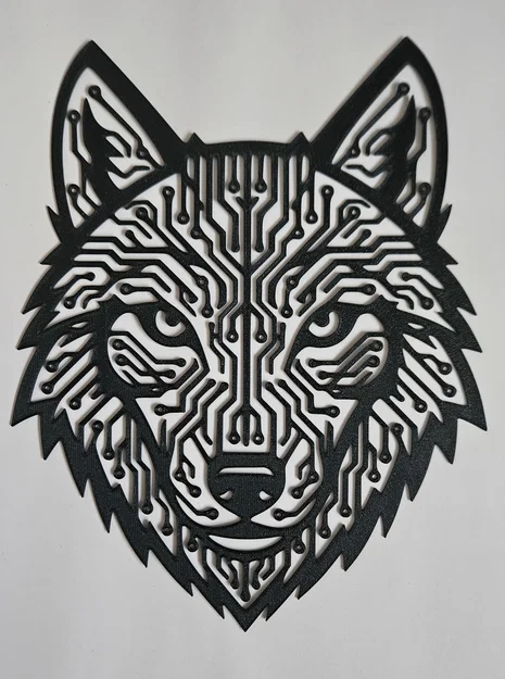Tranh treo tường Cyber Wolf – Thiết kế mạch điện hình học - Image 1