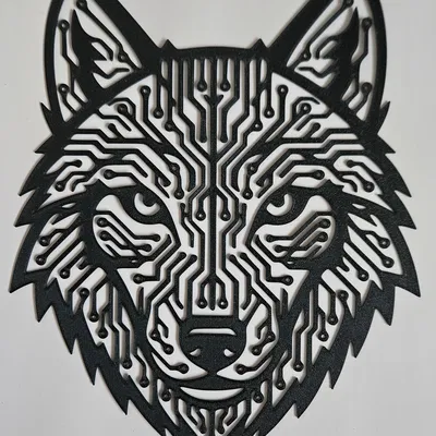 Tranh treo tường Cyber Wolf – Thiết kế mạch điện hình học