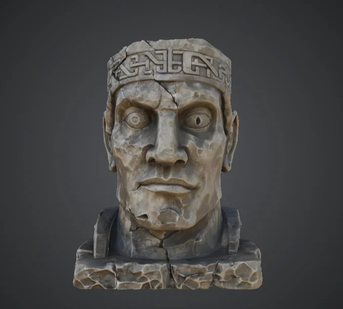 Tượng Bán Thân Vệ Thần Đá Cổ – Đầu Tượng Đền Đổ Nát - Image 1