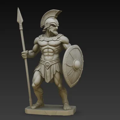 Tượng thần Ares với giáo, mũ giáp và khiên