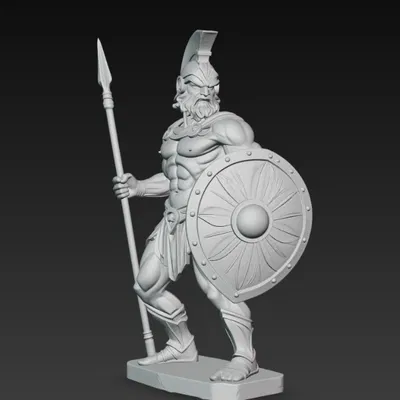 Tượng thần Ares với giáo, mũ giáp và khiên