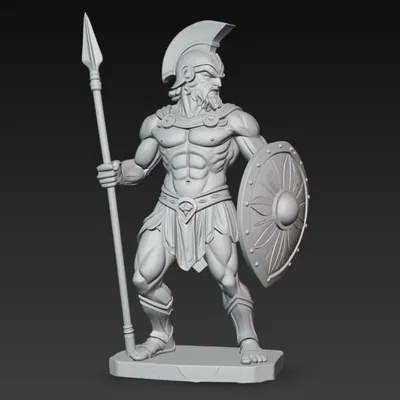 Tượng thần Ares với giáo, mũ giáp và khiên