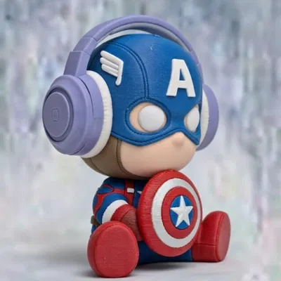 Captain America Dễ Thương Đeo Tai Nghe