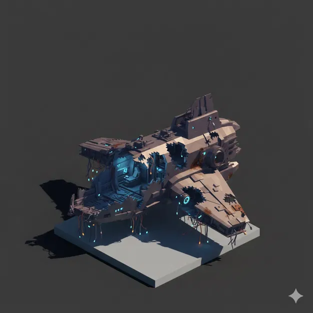 Tàu Vũ Trụ Đổ Nát Low Poly - Image 1