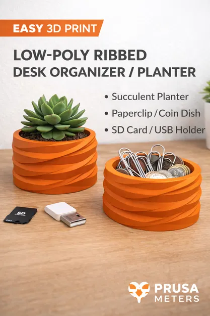 Ống trụ low-poly gân nổi: khay organizer để bàn / chậu succulent - Image 1