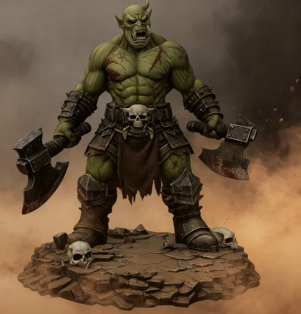 Bloodbound Realms – Orc Berserker Warlord, Champion Blood Horde (STL) - Image 1