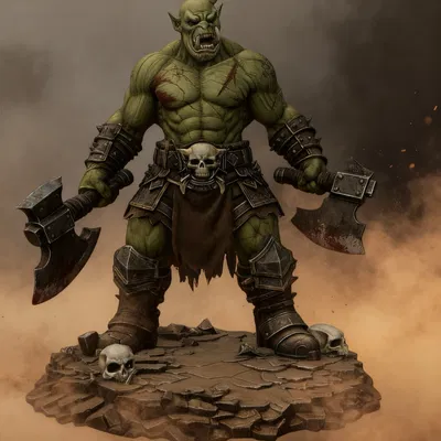 Bloodbound Realms – Orc Berserker Warlord, Champion Blood Horde (STL)