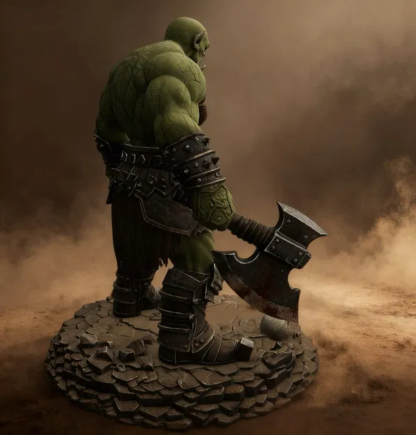 Bloodbound Realms – Orc Berserker Warlord, Champion Blood Horde (STL) - Image 3