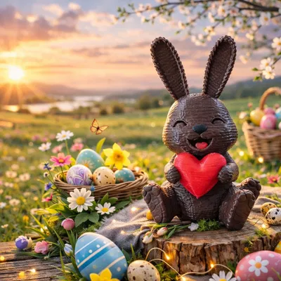 Thỏ Phục Sinh cầm trái tim