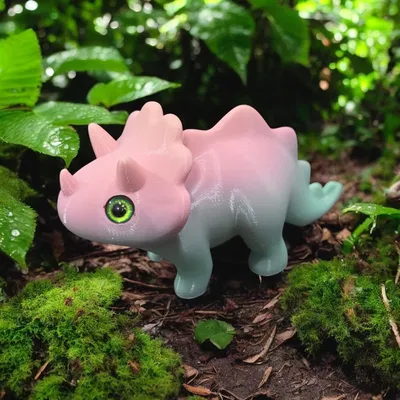 Triceratops Dễ Thương Phong Cách Stylized - Hợp Mắt Thủy Tinh 6mm + 8mm