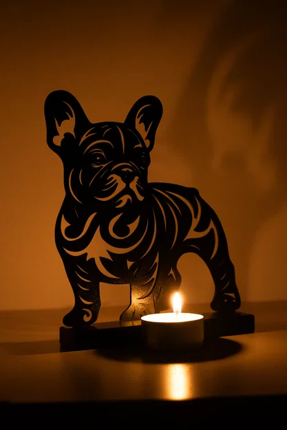 Đèn nến Bouledogue Français stylisé (Photophore) – File STL - Image 1