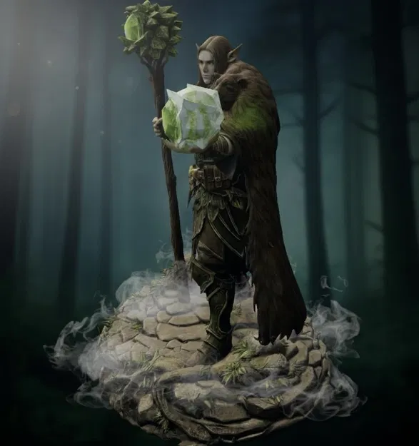 Bloodbound Realms – Elf – Verdant Druid of the Veiled Grove (STL miniature) - Image 2