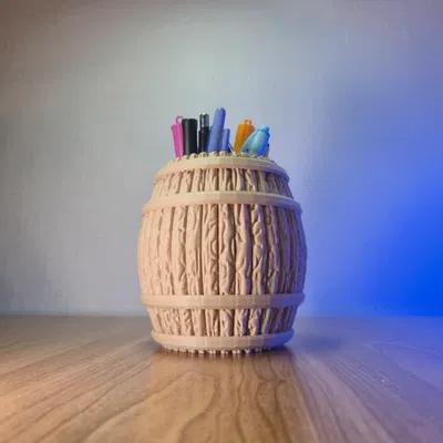 Khay Cắm Bút Để Bàn Hình Thùng Gỗ (Wooden Barrel Desk Pen Organizer)