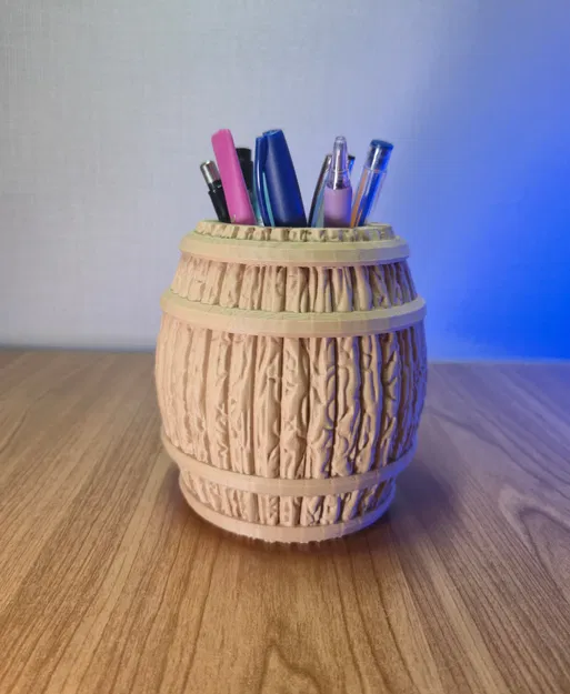 Khay Cắm Bút Để Bàn Hình Thùng Gỗ (Wooden Barrel Desk Pen Organizer) - Image 3