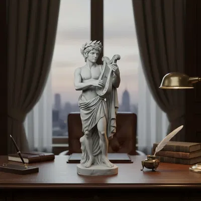 Thần Hy Lạp Apollo cầm đàn lyre và đội vòng nguyệt quế