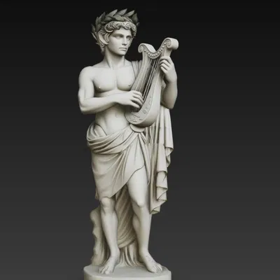 Thần Hy Lạp Apollo cầm đàn lyre và đội vòng nguyệt quế