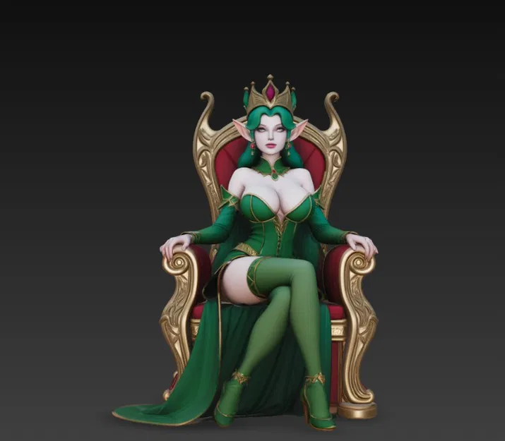 Nữ hoàng Elf gợi cảm ngực lớn ngồi trên ngai vàng - Image 4