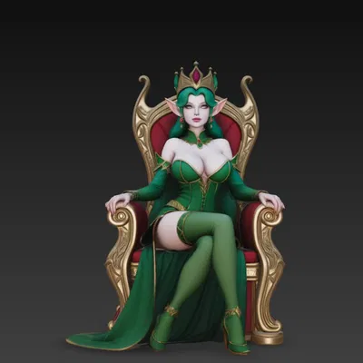 Nữ hoàng Elf gợi cảm ngực lớn ngồi trên ngai vàng