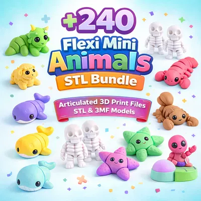 Bundle 240+ Thú Flexi STL & 3MF – Print-in-Place Mini Animals & Keychains (Tải số)