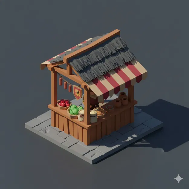 Quầy Bán Hàng Chợ Trung Cổ Low Poly - Image 1