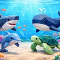 Bộ Thú Biển Tối Giản – Low Poly (Cá mập, Cá voi, Cá heo & Rùa biển) - Thumbnail 1