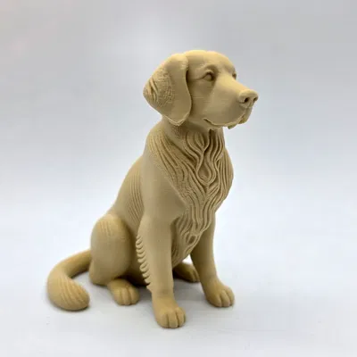 Chó Golden Retriever ngồi phong cách khắc gỗ