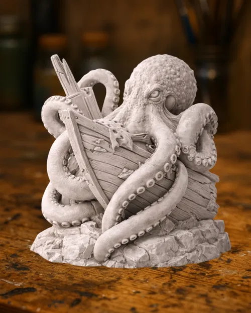 Mô hình Kraken Khổng lồ Tấn công Tàu Đắm - Tác phẩm Nghệ thuật Biển cả - Image 1