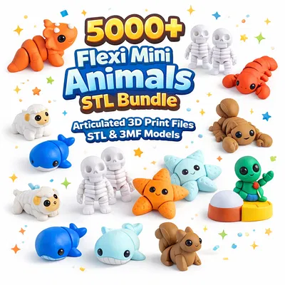 Bundle 5000+ Flexi Animals STL | Print-in-Place Articulated | STL & 3MF FDM