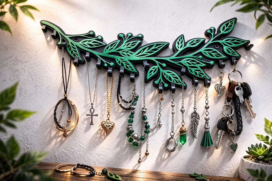 Móc treo tường nhánh lá cho phụ kiện/vòng cổ/chìa khóa (in 2 màu) - Image 1