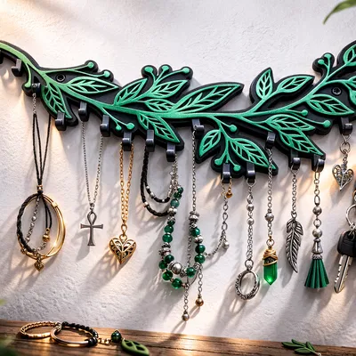 Móc treo tường nhánh lá cho phụ kiện/vòng cổ/chìa khóa (in 2 màu)