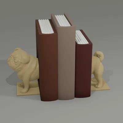 Kệ Chặn Sách Hình Chó Pug 3D