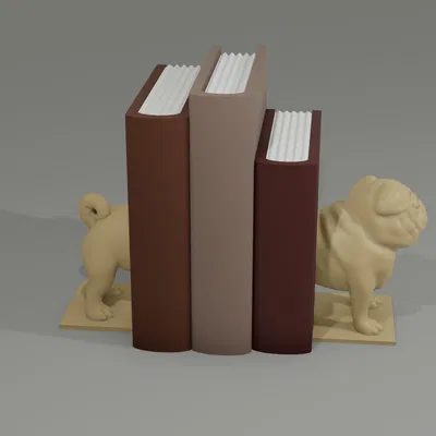 Kệ Chặn Sách Hình Chó Pug 3D