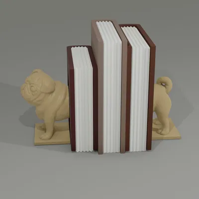 Kệ Chặn Sách Hình Chó Pug 3D