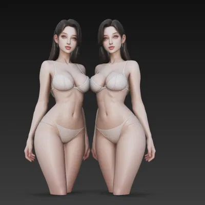 Mô Hình 3D Cặp Chị Em Song Sinh bikini Quyến Rũ