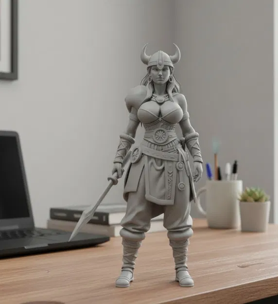 Mô Hình Nữ Chiến Binh Viking Cầm Kiếm - Tượng Trang Trí 3D - Image 1