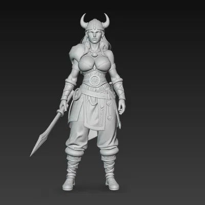 Mô Hình Nữ Chiến Binh Viking Cầm Kiếm - Tượng Trang Trí 3D