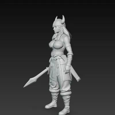 Mô Hình Nữ Chiến Binh Viking Cầm Kiếm - Tượng Trang Trí 3D
