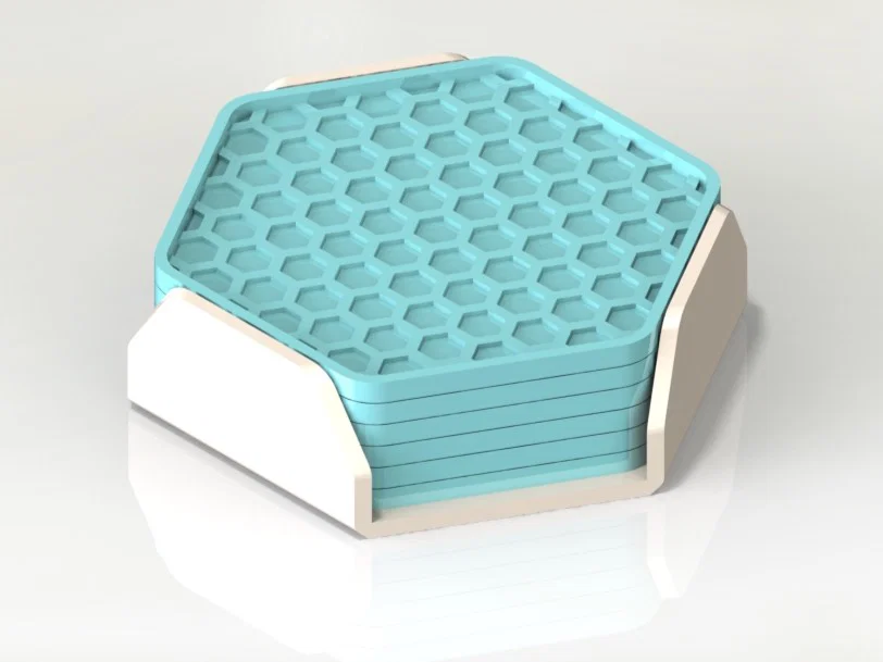 Bộ Đế Lót Ly Hình Lục Giác (Hexagon) Kèm Giá Đựng - Image 1