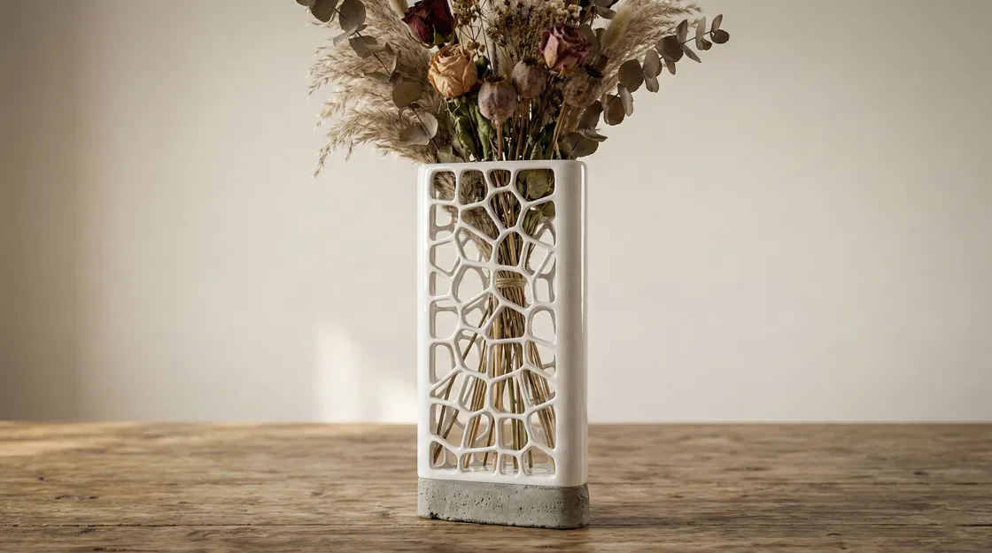 Bình hoa Voronoi kèm đế bê tông đúc (Bộ kit khuôn silicone) - Image 1