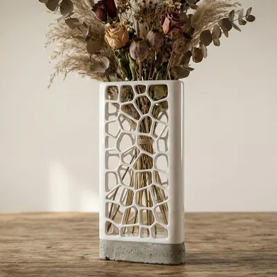 Bình hoa Voronoi kèm đế bê tông đúc (Bộ kit khuôn silicone)